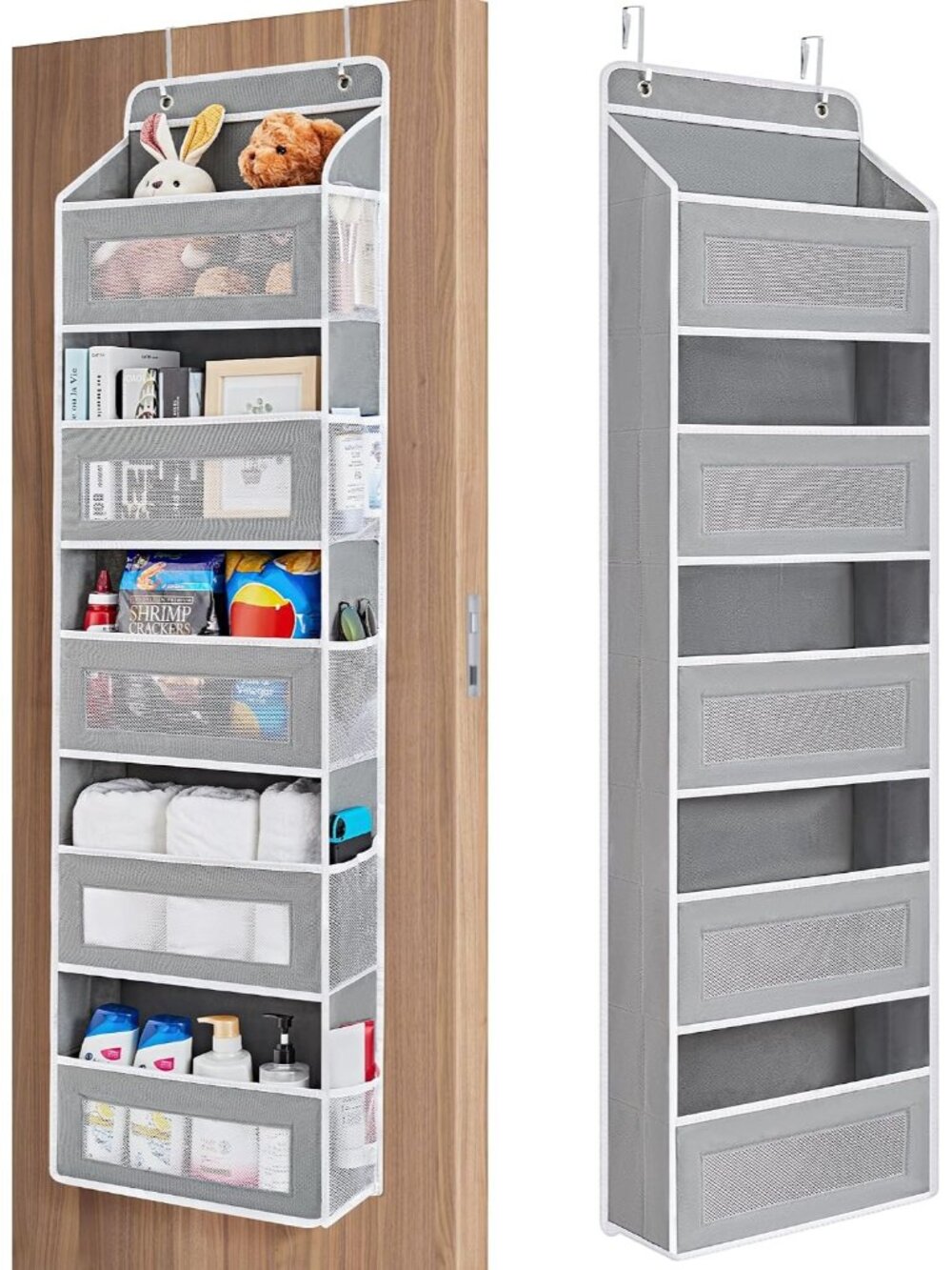 New Over the Door Organizer for Bedroom, Pantry, Bathroom, 5 Shelf Grey